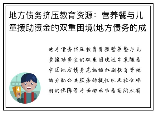 地方债务挤压教育资源：营养餐与儿童援助资金的双重困境(地方债务的成因和对策)