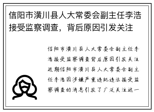 信阳市潢川县人大常委会副主任李浩接受监察调查，背后原因引发关注