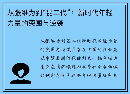 从张维为到“昆二代”：新时代年轻力量的突围与逆袭
