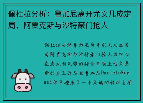 佩杜拉分析：鲁加尼离开尤文几成定局，阿贾克斯与沙特豪门抢人