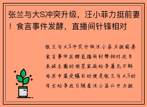 张兰与大S冲突升级，汪小菲力挺前妻！食言事件发酵，直播间针锋相对